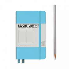 Agendă nedatată Leuchtturm Pocket Ice Blue A6 copertă cartonată, pagini albe