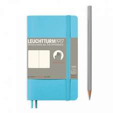 Agendă nedatată Leuchtturm Pocket A6 Ice Blue copertă flexibilă, pagini albe