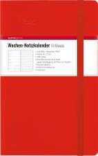 Wochen Notizkalender 18 Monate groß Red 2025 - Taschen-Kalender 13x21 cm - mit Verschlussband & Falttasche - Juli 2024 bis Dez 2025 - Weekly - 128 Seiten