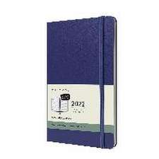 Moleskine 12 Monate Wochen Notizkalender Deutsch 2022, Large/A5, 1 Wo = 1 Seite, rechts linierte Seite, Gebunden, Pfaublau