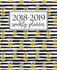 2018-2019 Weekly Planner: Pineapple Pattern on Trendy Black & White Stripes 7795