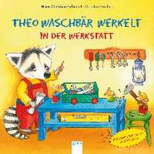 Theo Waschbär werkelt. In der Werkstatt