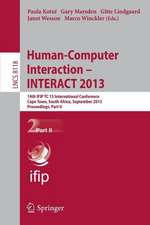 Human-Computer Interaction -- INTERACT 2013: 14th IFIP TC 13 International Conference, Cape Town, South Africa, September 2-6, 2013, Proceedings, Part II