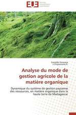 Analyse Du Mode de Gestion Agricole de La Matiere Organique