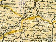 Historische Karte: Markgrafschaft Meissen, Landgrafschaft Thüringen, Fürstentum Anhalt, Kurfürstentum und Herzogtum Sachsen, Saalkreis, Grafschaft Barby und das Stift Quedlinburg um 1707